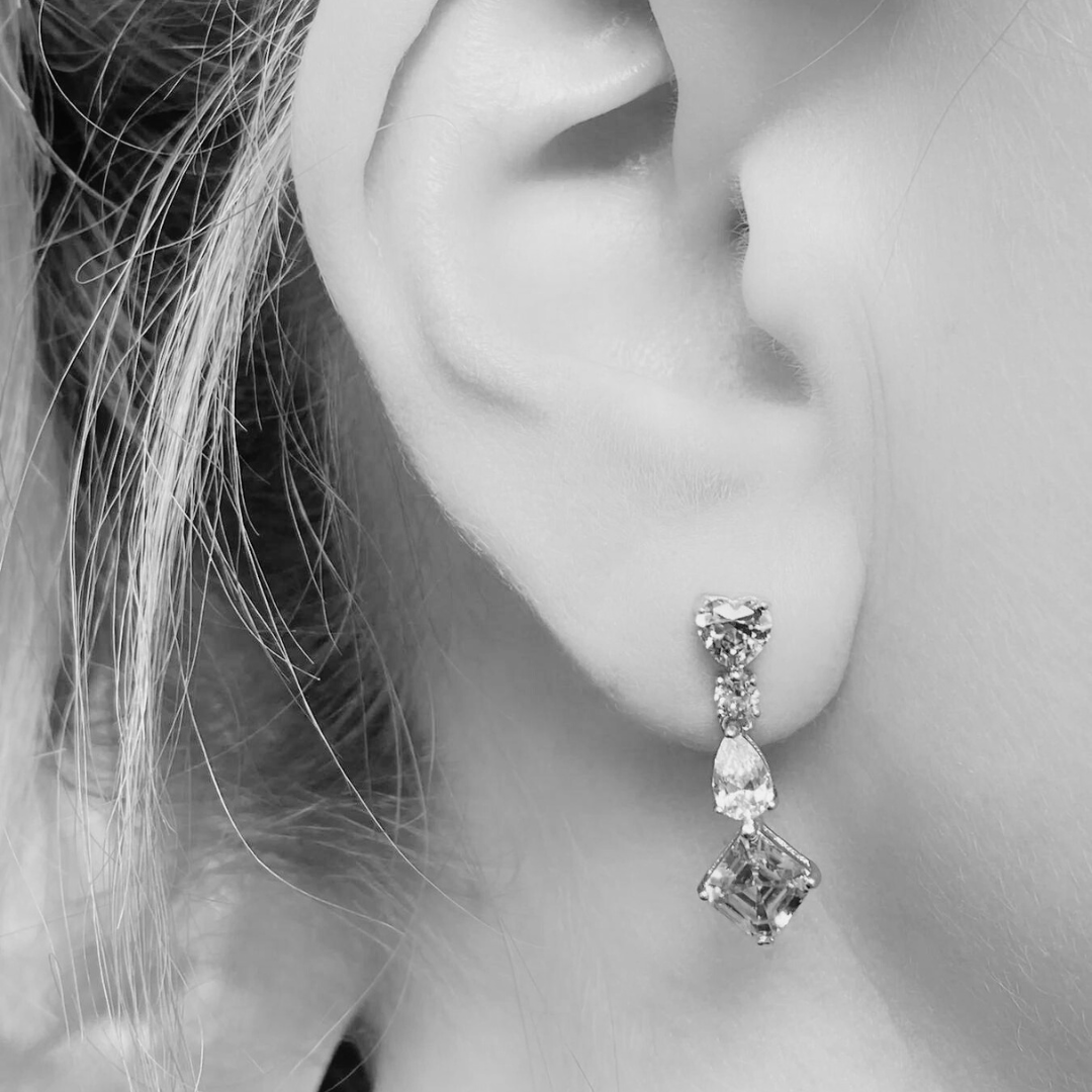 Cercei din argint 925 rodiat cu diamante CZ albe cu diverse taieturi Cercei Lasardo Gioielli