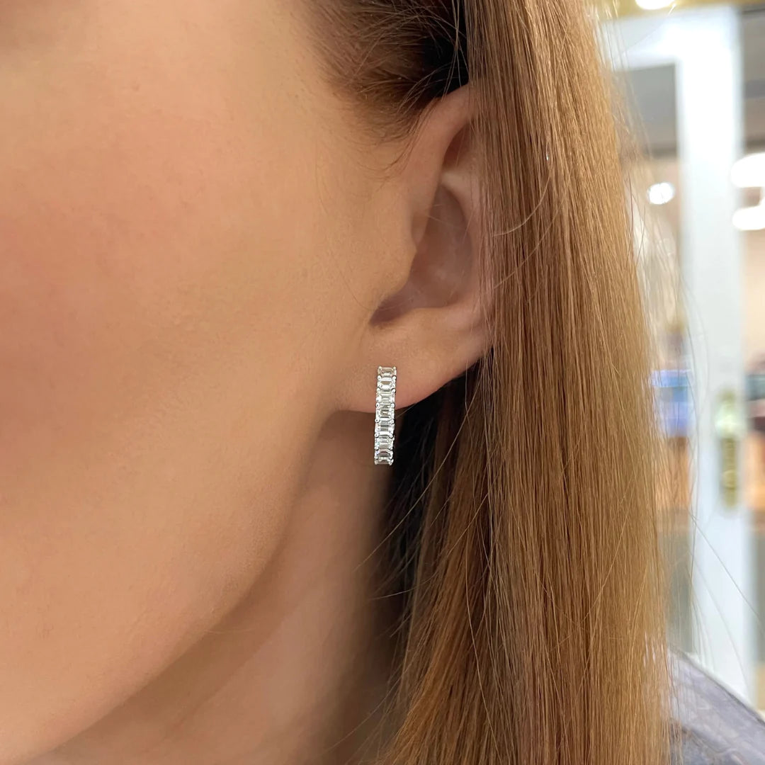 Cercei din argint 925 rodiat cu diamante CZ albe Baguette Cut Cercei Lasardo Gioielli