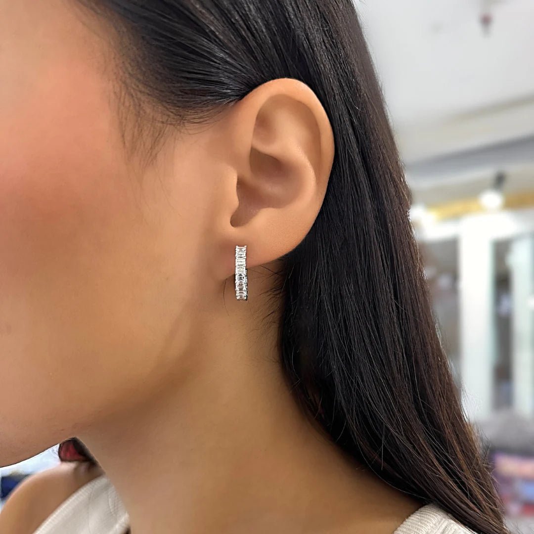 Cercei din argint 925 rodiat cu diamante CZ albe Baguette Cut Cercei Lasardo Gioielli