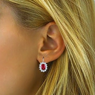 Cercei din argint 925 rodiat cu rubin si diamante CZ Cercei Lasardo Gioielli