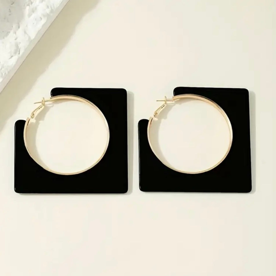cercei negri square hoops
