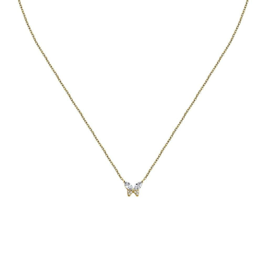 Colier din argint 925 rodiat auriu cu pandantiv fluture si diamante CZ albe, colectia Emily in Paris La Petite Story detaliu