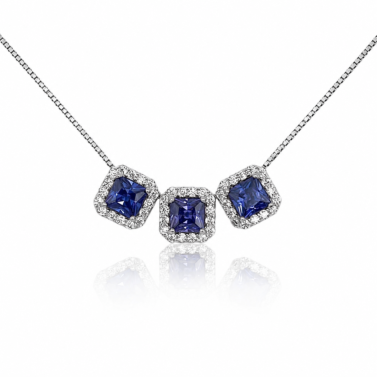 Colier Trilogy din argint 925 rodiat cu spinel si diamante CZ carre cut