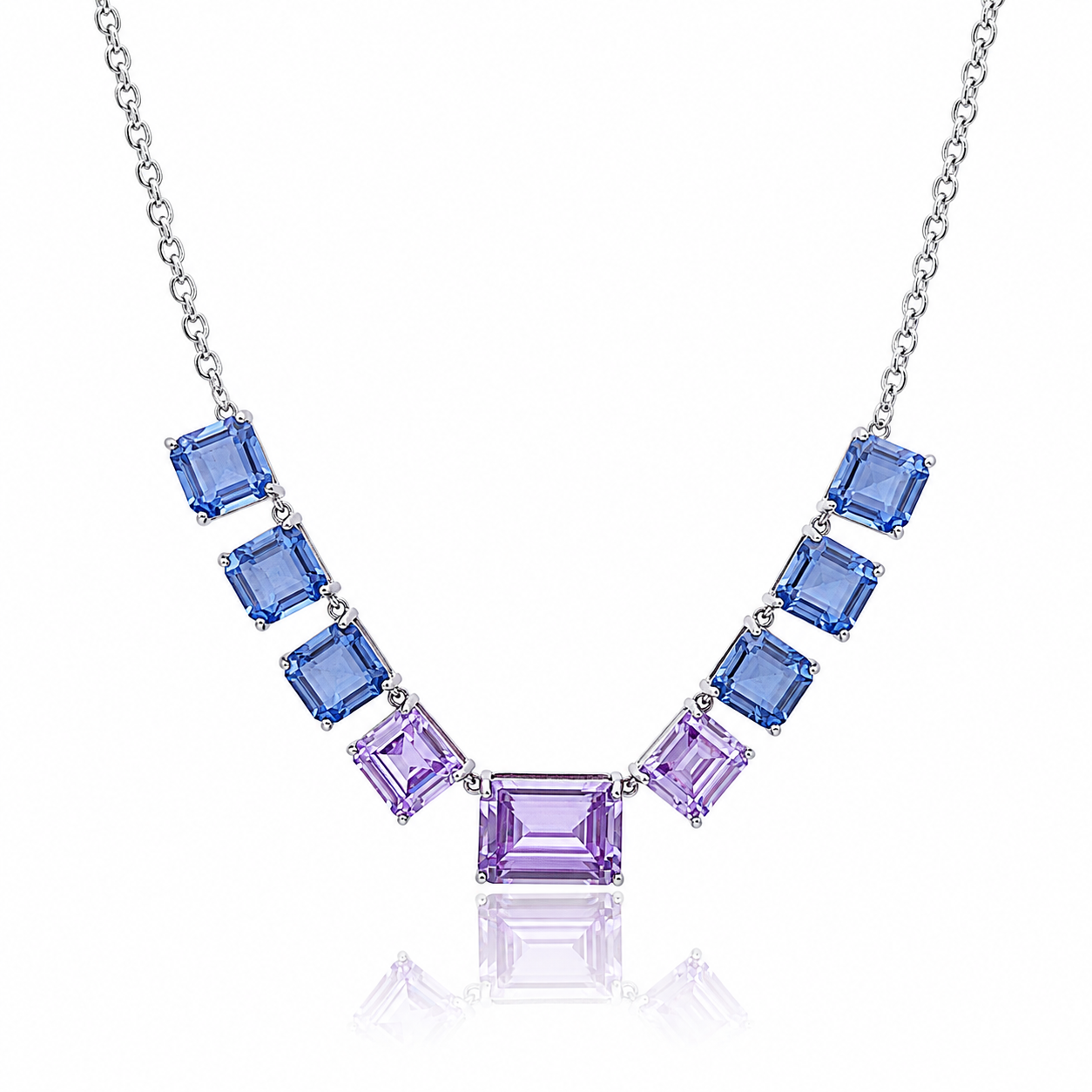 colier din argint 925 rodiat cu tanzanite mov si albastre