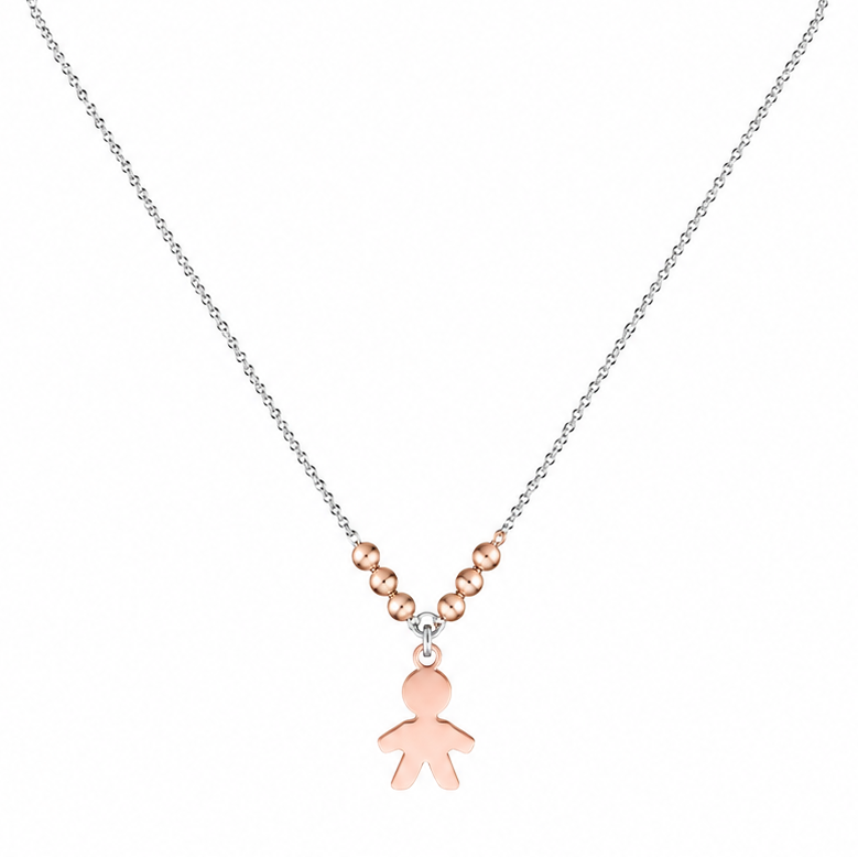 Colier din argint 925 placat cu aur roz (rose gold) cu pandantiv baietel si sase bile decorative grupate simetric