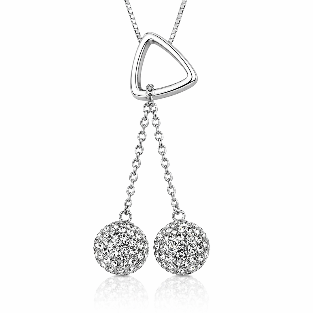 Colier din argint 925 rodiat cu pandantiv geometric triunghiular și două sfere placate cu cristale Swarovski albe