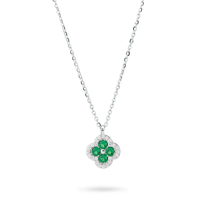 colier argint cu pandantoiv trifoi smaralde cz si diamante cz