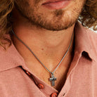 Colier bărbătesc Morellato Urban, purtat la gât, pandantiv cruce din oțel inoxidabil cu cristal negru