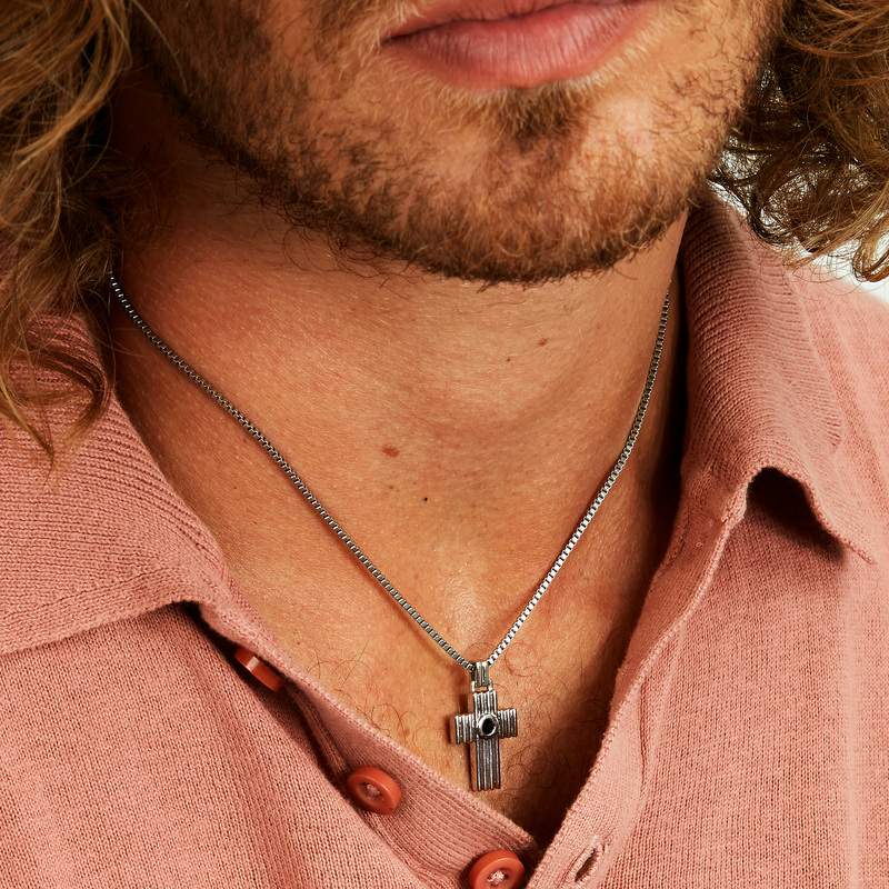 Colier bărbătesc Morellato Urban, purtat la gât, pandantiv cruce din oțel inoxidabil cu cristal negru