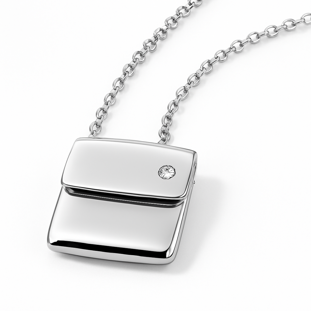 colier dama morellato cu pandantiv in forma de poseta cu diamant natural