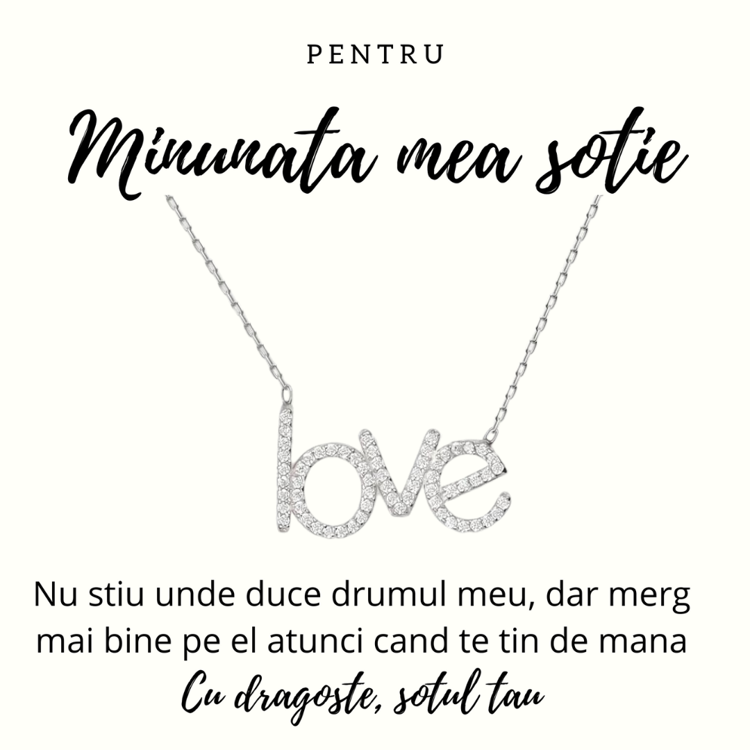 colier argint cu scris love