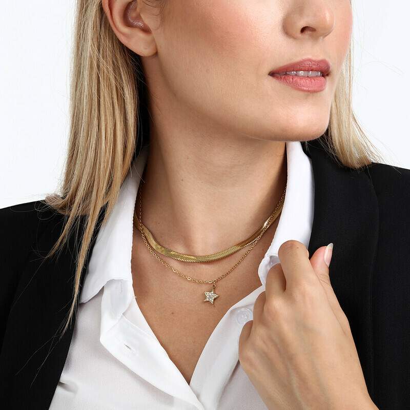 colier dublu auriu herringbone