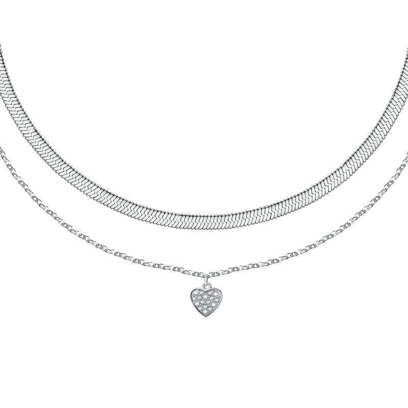 colier dublu argintiu herringbone