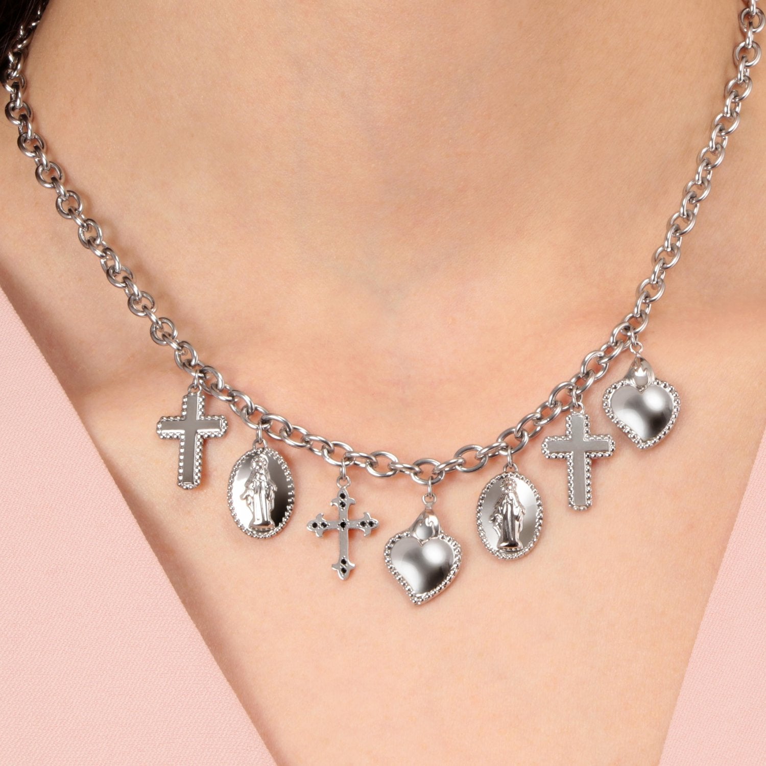 Colier de dama Morellato din otel inoxidabil cu pandantive - Colectia Devotion Colier Lasardo Gioielli