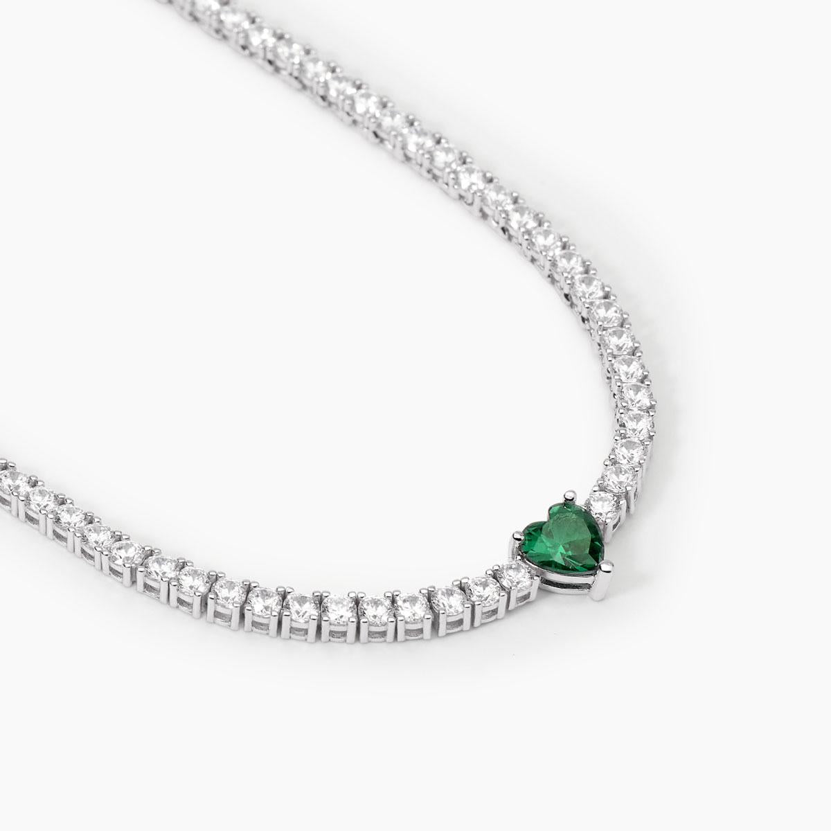 colier tennis cu inima verde