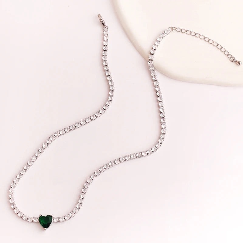 colier tennis cu inima verde