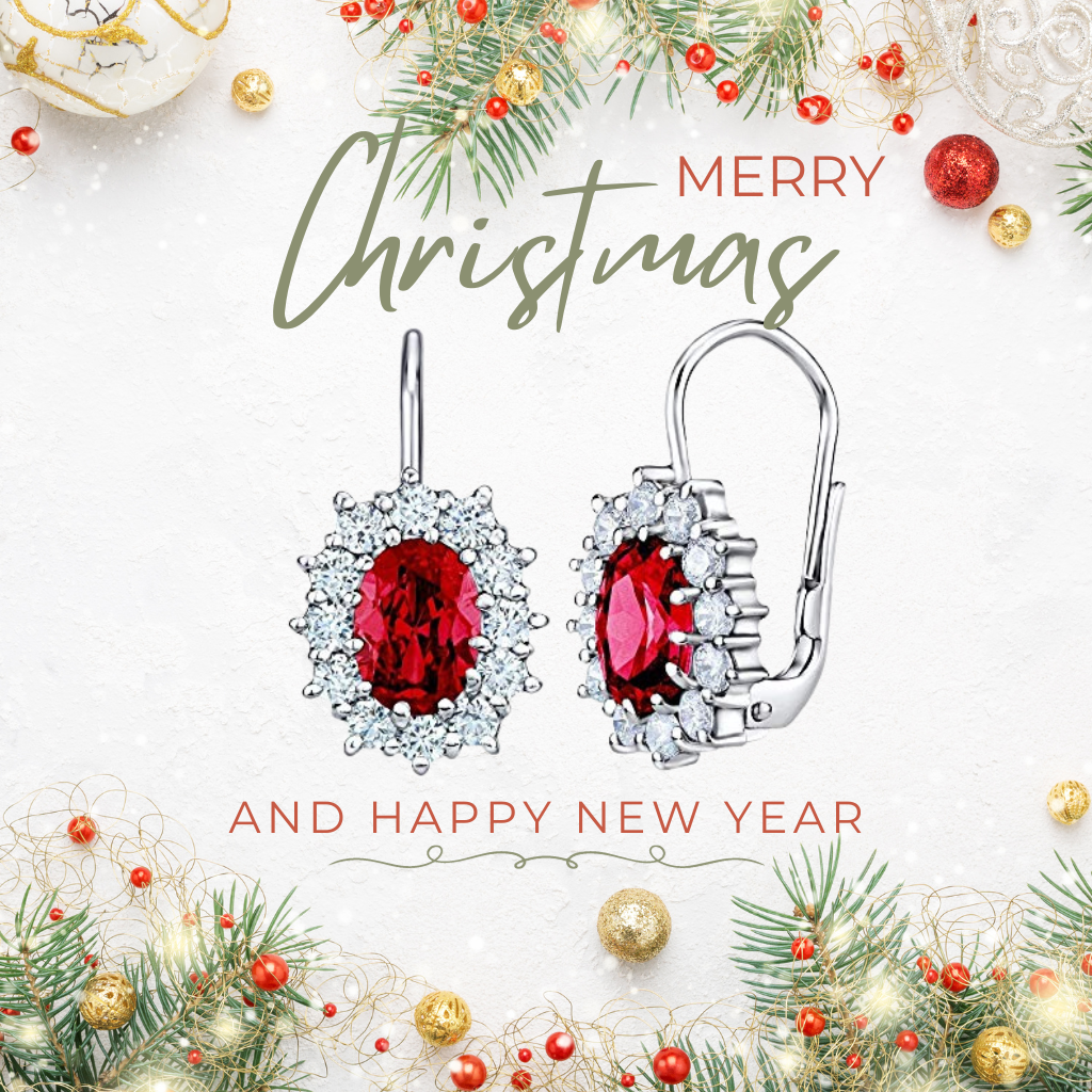 Cercei din argint 925 rodiat cu rubin si diamante CZ Cercei Lasardo Gioielli