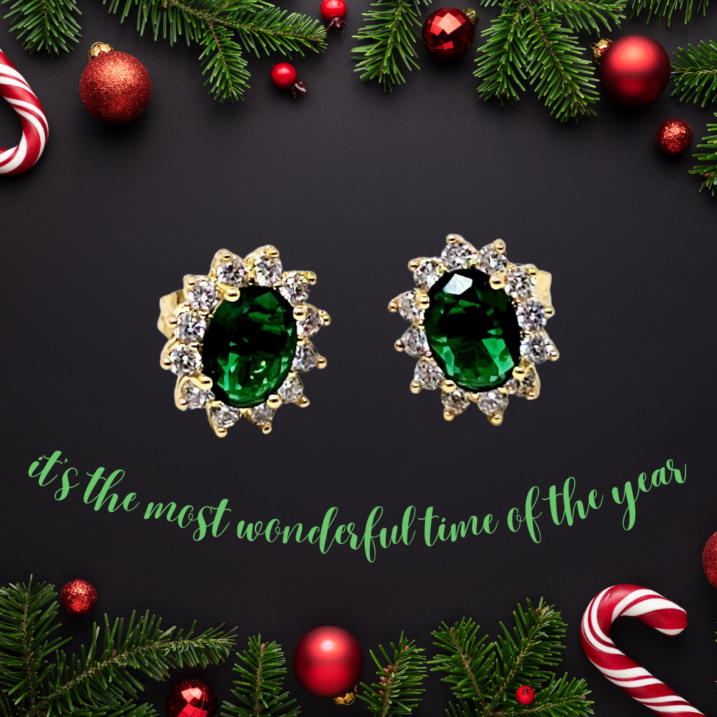 Cercei din argint 925 rodiat Mini Kate cu smarald si diamante CZ Cercei Lasardo Gioielli