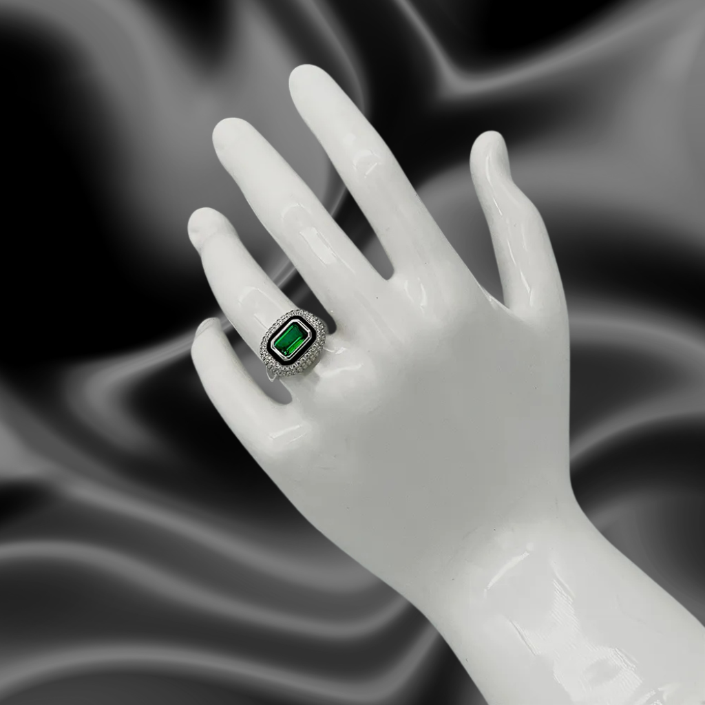 Inel din Argint 925 cu Smarald CZ și Email Negru "Emerald Noir" Inel Lasardo Gioielli