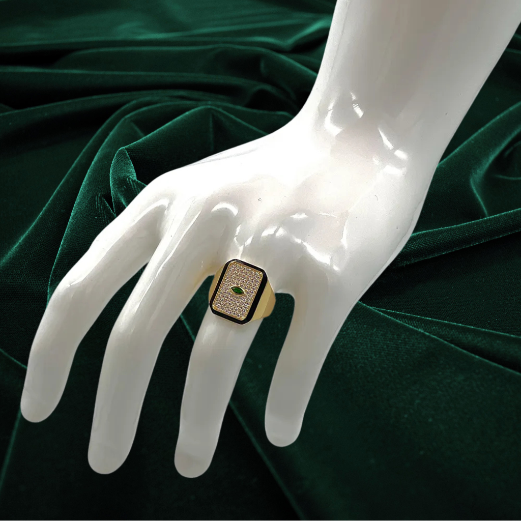 Inel "Imperial Glow" din Argint 925 Rodiat Auriu cu Diamante si Smarald CZ Inel Lasardo Gioielli