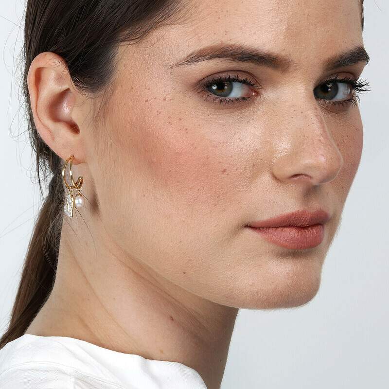 mono cercel auriu cu perla si inima la petite story