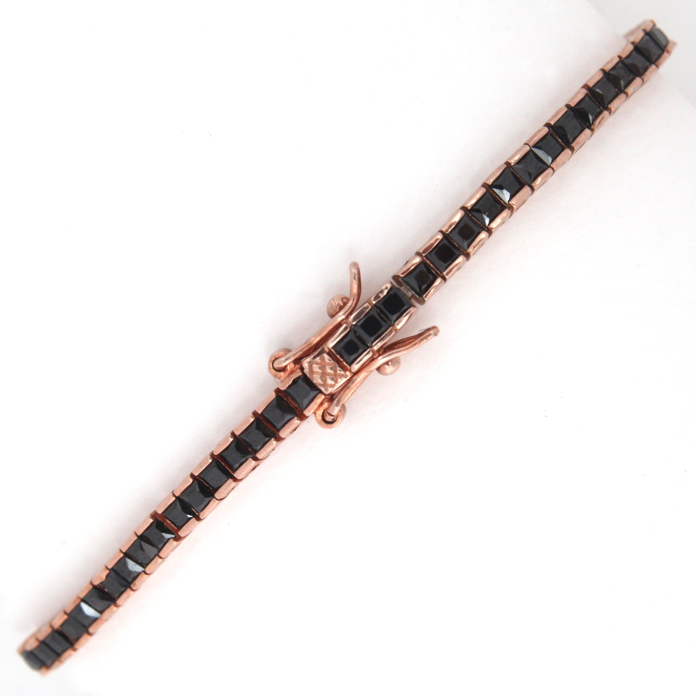 Bratara Tennis Argint 925 Rodiat Rose Gold 0.3 cm cu Diamante Cubic Zirconia Negre Princess Cut Bratara Lasardo Gioielli