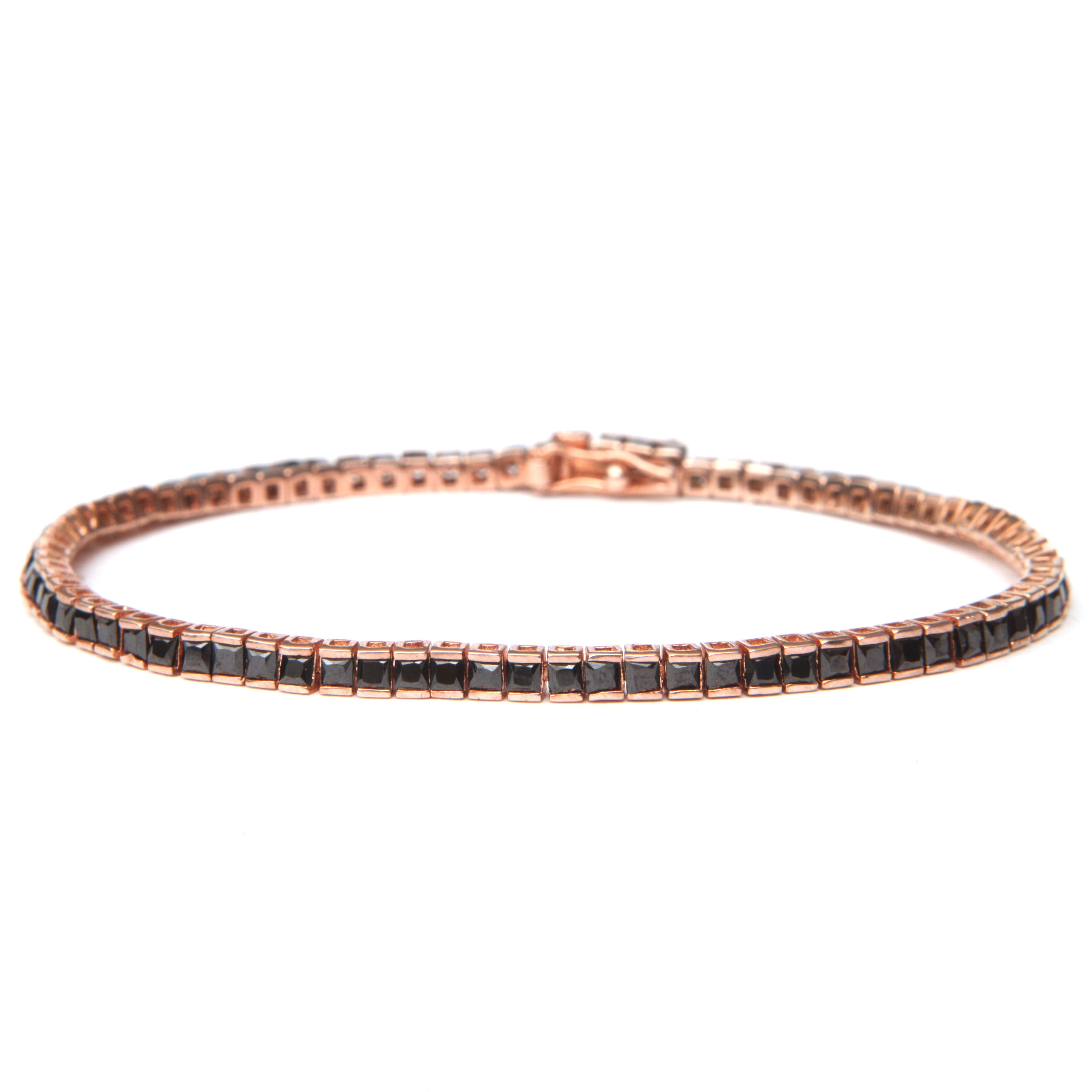 Bratara Tennis Argint 925 Rodiat Rose Gold 0.3 cm cu Diamante Cubic Zirconia Negre Princess Cut Bratara Lasardo Gioielli