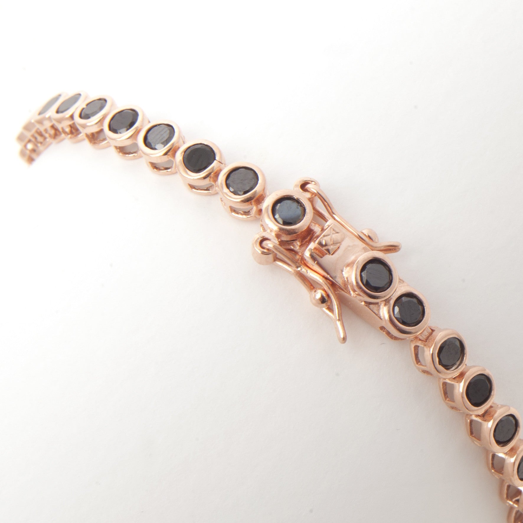 Bratara Tennis Argint 925 Rodiat Rose Gold 0.4 cm cu Diamante Cubic Zirconia Negre Cipollina Cut Bratara Lasardo Gioielli