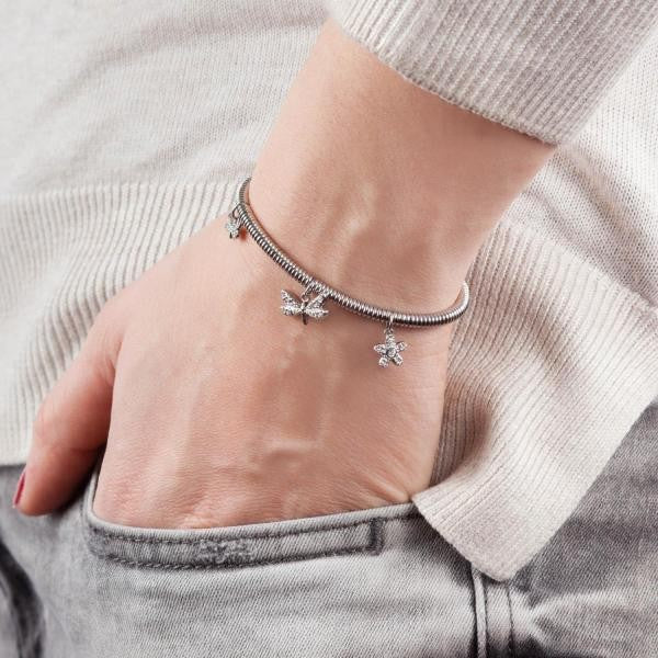 Bratara de dama Morellato din otel inoxidabil cu libelula si flori din cristale Swarovski Bratara Lasardo Gioielli