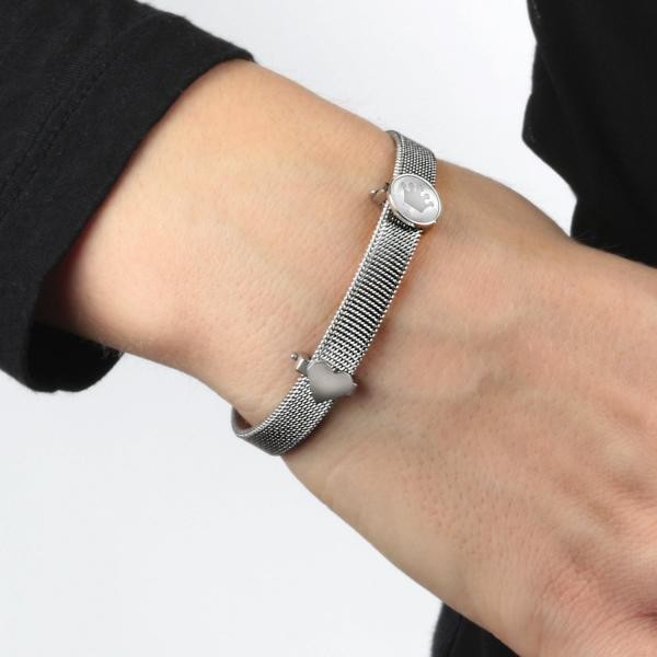 Bratara de dama Morellato tip mesh din otel inoxidabil cu charmsuri inima si coronita Bratara Lasardo Gioielli