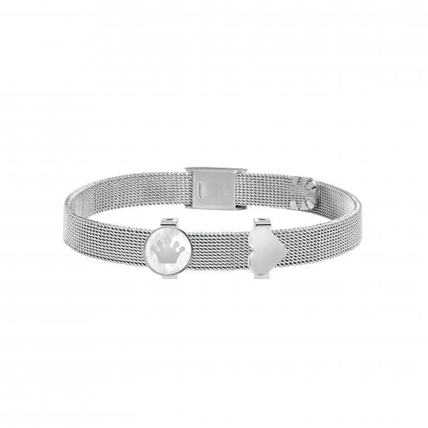 Bratara de dama Morellato tip mesh din otel inoxidabil cu charmsuri inima si coronita Bratara Lasardo Gioielli