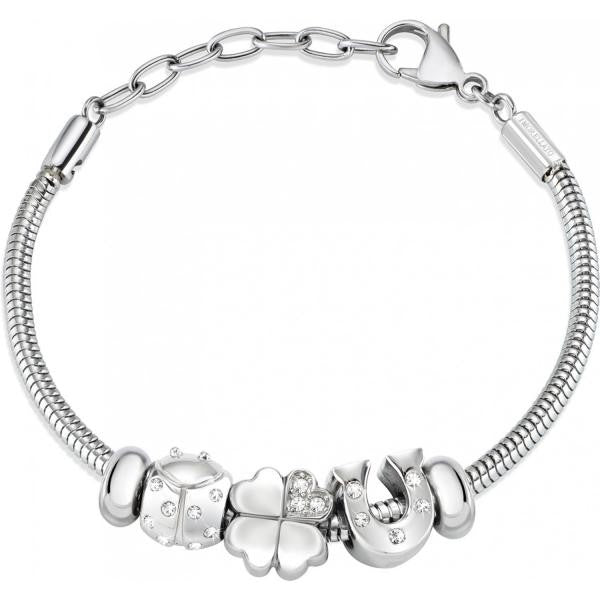 Bratara de dama Morellato din otel inoxidabil cu gargarita, trifoi si potcoava in cristale Swarovski Bratara Lasardo Gioielli