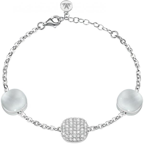 Bratara de dama Morellato din argint 925 rodiat cu charmsuri din cristale Swarovski si piatra naturala ochi de pisica Bratara Lasardo Gioielli