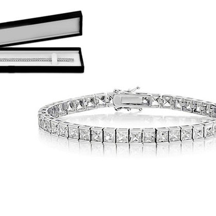 Bratara Tennis Argint 925 Rodiat 0.4 cm cu Diamante CZ Albe Princess Cut Bratara Lasardo Gioielli