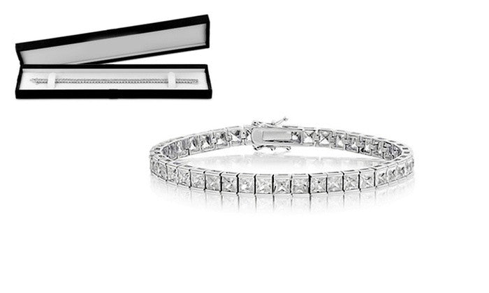 Bratara Tennis Argint 925 Rodiat 0.4 cm cu Diamante CZ Albe Princess Cut Bratara Lasardo Gioielli