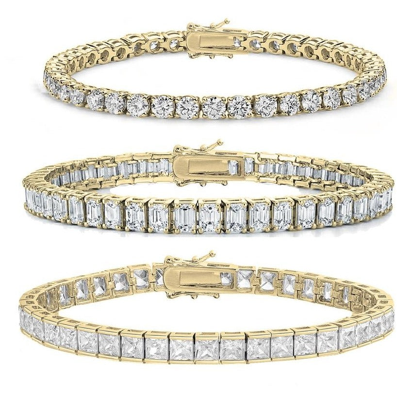 Bratara Tennis Argint 925 Rodiat Auriu 0.4 cm cu Diamante Cubic Zirconia Albe Princess Cut Bratara Lasardo Gioielli