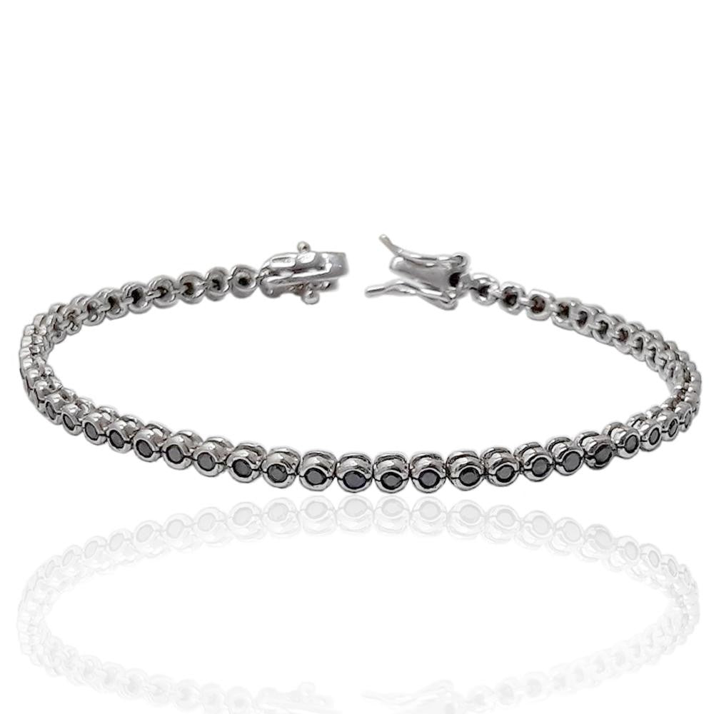 Bratara Tennis Argint 925 Rodiat Negru 0.2 cm cu Diamante Cubic Zirconia Negre Cipollina Cut Bratara Lasardo Gioielli