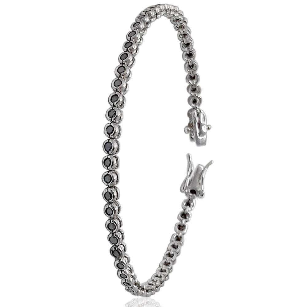 Bratara Tennis Argint 925 Rodiat Negru 0.2 cm cu Diamante Cubic Zirconia Negre Cipollina Cut Bratara Lasardo Gioielli