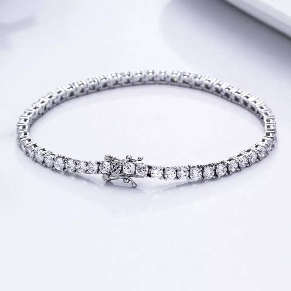 Bratara Tennis Argint 925 Rodiat 0.3 cm cu Diamante CZ Albe Round Cut Bratara Lasardo Gioielli