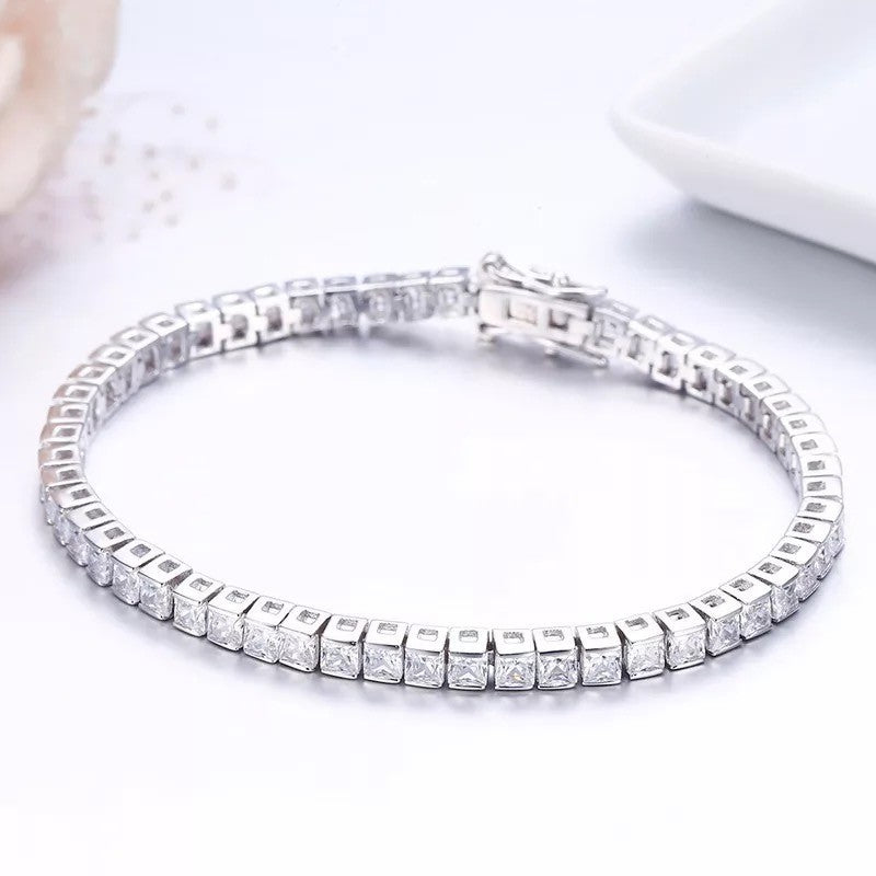 Bratara Tennis Argint 925 Rodiat 0.4 cm cu Diamante CZ Albe Princess Cut Bratara Lasardo Gioielli