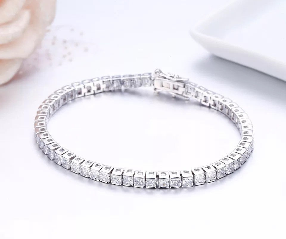 Bratara Tennis Argint 925 Rodiat 0.4 cm cu Diamante CZ Albe Princess Cut Bratara Lasardo Gioielli
