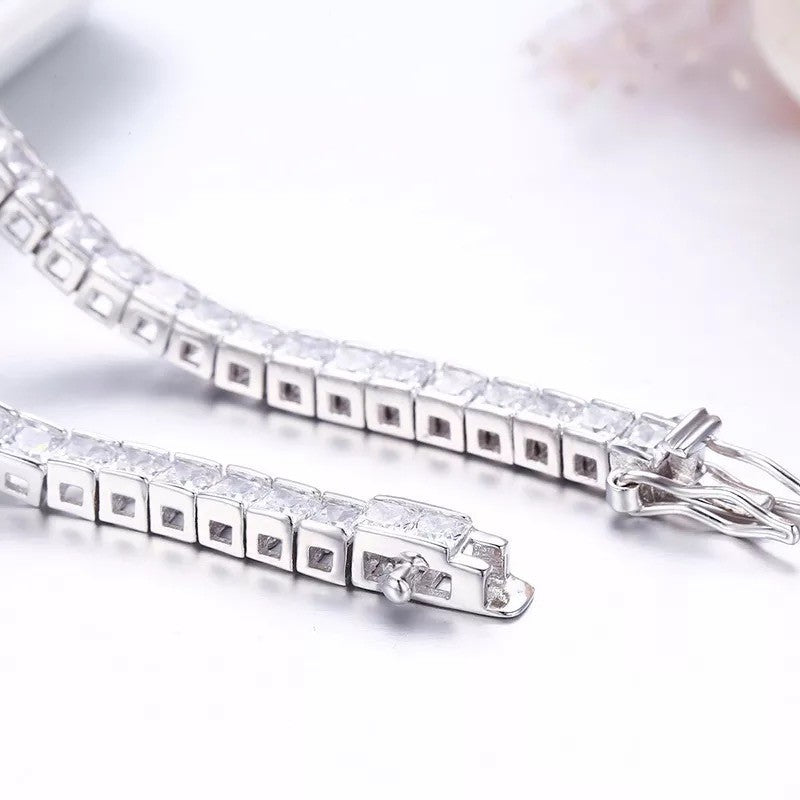 Bratara Tennis Argint 925 Rodiat 0.4 cm cu Diamante CZ Albe Princess Cut Bratara Lasardo Gioielli
