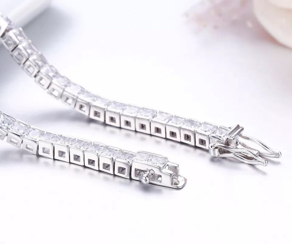 Bratara Tennis Argint 925 Rodiat 0.4 cm cu Diamante CZ Albe Princess Cut Bratara Lasardo Gioielli
