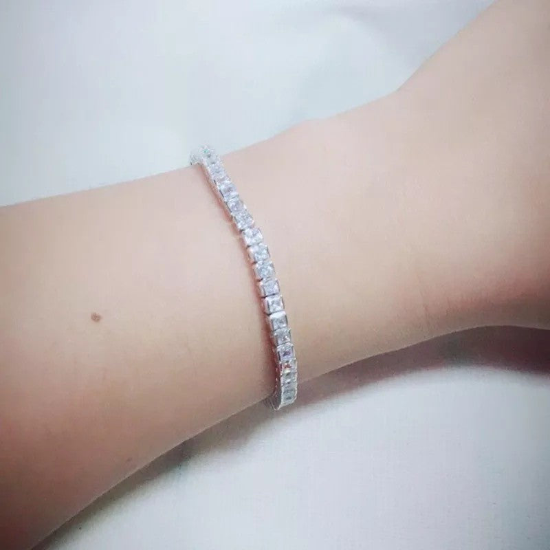Bratara Tennis Argint 925 Rodiat 0.4 cm cu Diamante CZ Albe Princess Cut Bratara Lasardo Gioielli