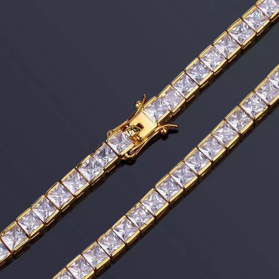 Bratara Tennis Argint 925 Rodiat Auriu 0.4 cm cu Diamante Cubic Zirconia Albe Princess Cut Bratara Lasardo Gioielli