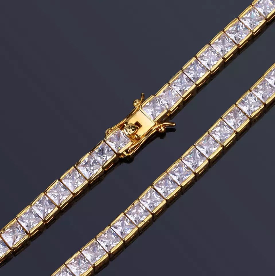 Bratara Tennis Argint 925 Rodiat Auriu 0.4 cm cu Diamante Cubic Zirconia Albe Princess Cut Bratara Lasardo Gioielli