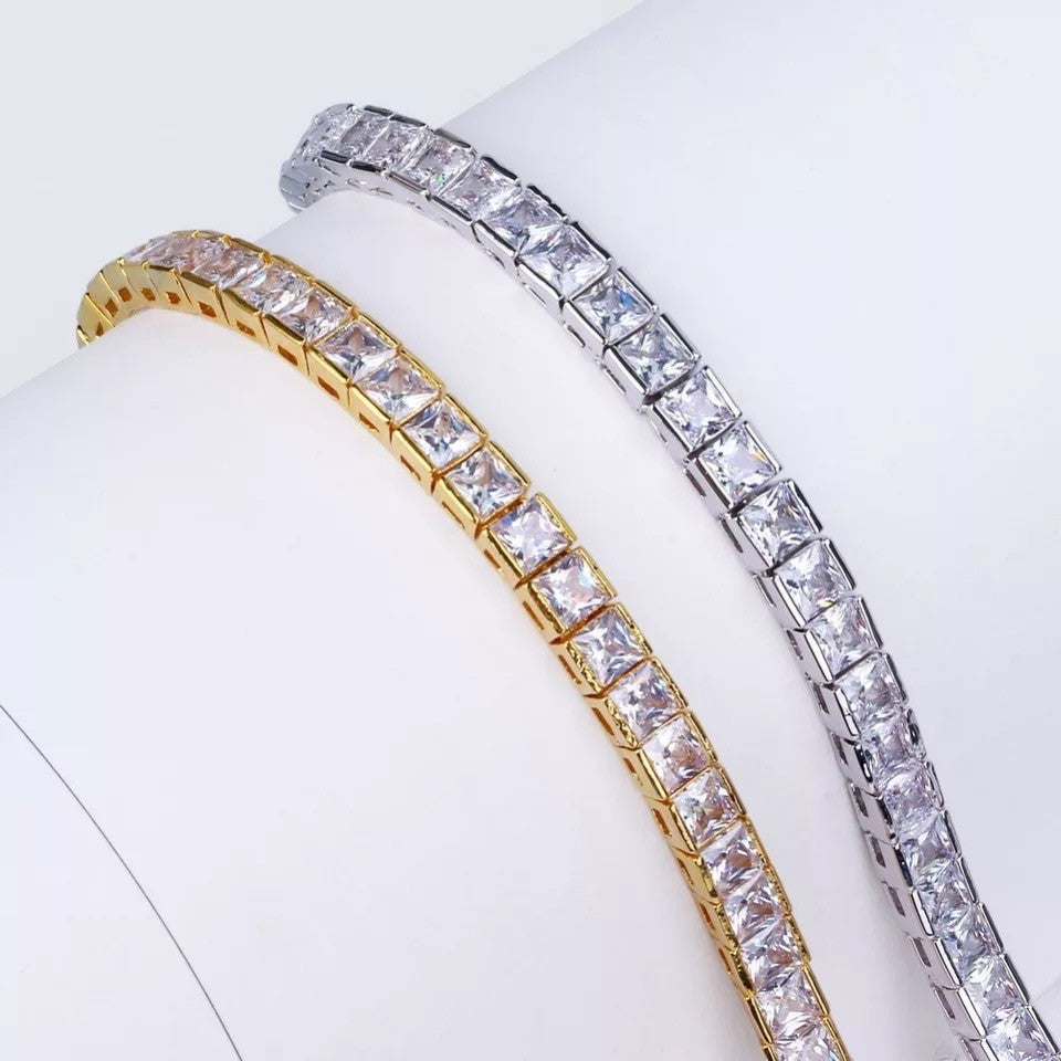 Bratara Tennis Argint 925 Rodiat Auriu 0.4 cm cu Diamante Cubic Zirconia Albe Princess Cut Bratara Lasardo Gioielli