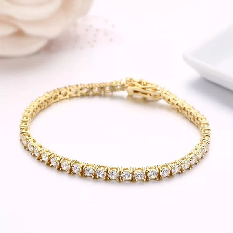 Bratara Tennis Argint 925 Rodiat Auriu 0.3 cm cu Diamante Cubic Zirconia Albe Round Cut Bratara Lasardo Gioielli