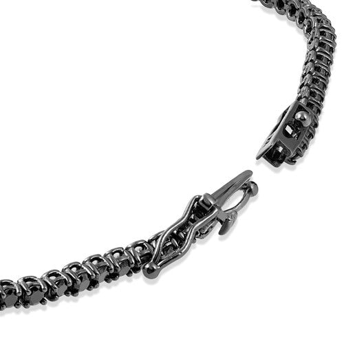 Bratara Tennis Argint 925 Rodiat Negru 0.3 cm cu Diamante CZ Negre Round Cut Bratara Lasardo Gioielli
