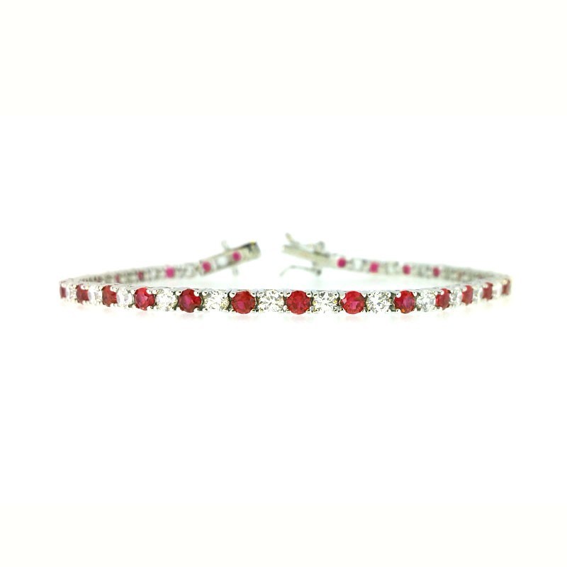 Bratara Tennis din Argint 925 Rodiat 0.3 cm cu Diamante Cubic Zirconia Albe si Rosii Bratara Lasardo Gioielli